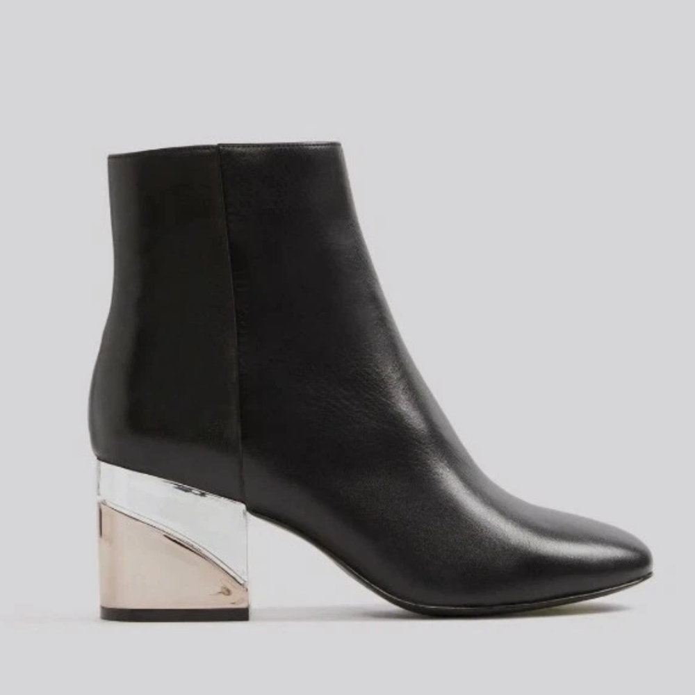 Aldo KAEDO Black Genuine Leather Ankle Boots with Metallic Heel